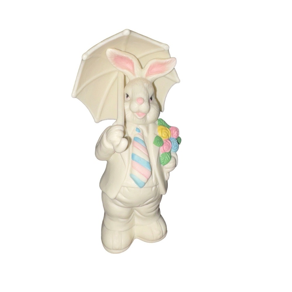 K's‎ Collection Mr. Easter Bunny Rabbit Umbrella Pastel Flowers Figurine 6" tall